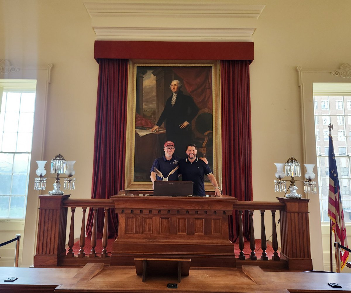 mremrich1's tweet image. Standing at the podium where Lincoln delivered his House Divided speech, alongside @CivilWarJon. Getting to work with him and learn in a place like this is something I’ll never take for granted. I know how rare and meaningful it really is.