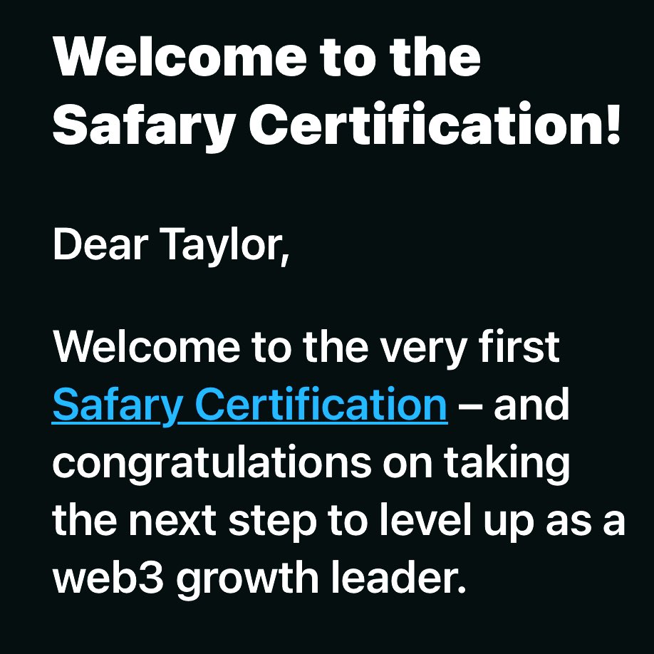 Proud to keep expanding my knowledge of Web3 marketing, guided by the best in the space. Always learning, always evolving! If you’re in C2, excited to see y’a! 

Fast space, brightest minds <a href="/Safaryclub/">Safary 🦁</a> 🦁