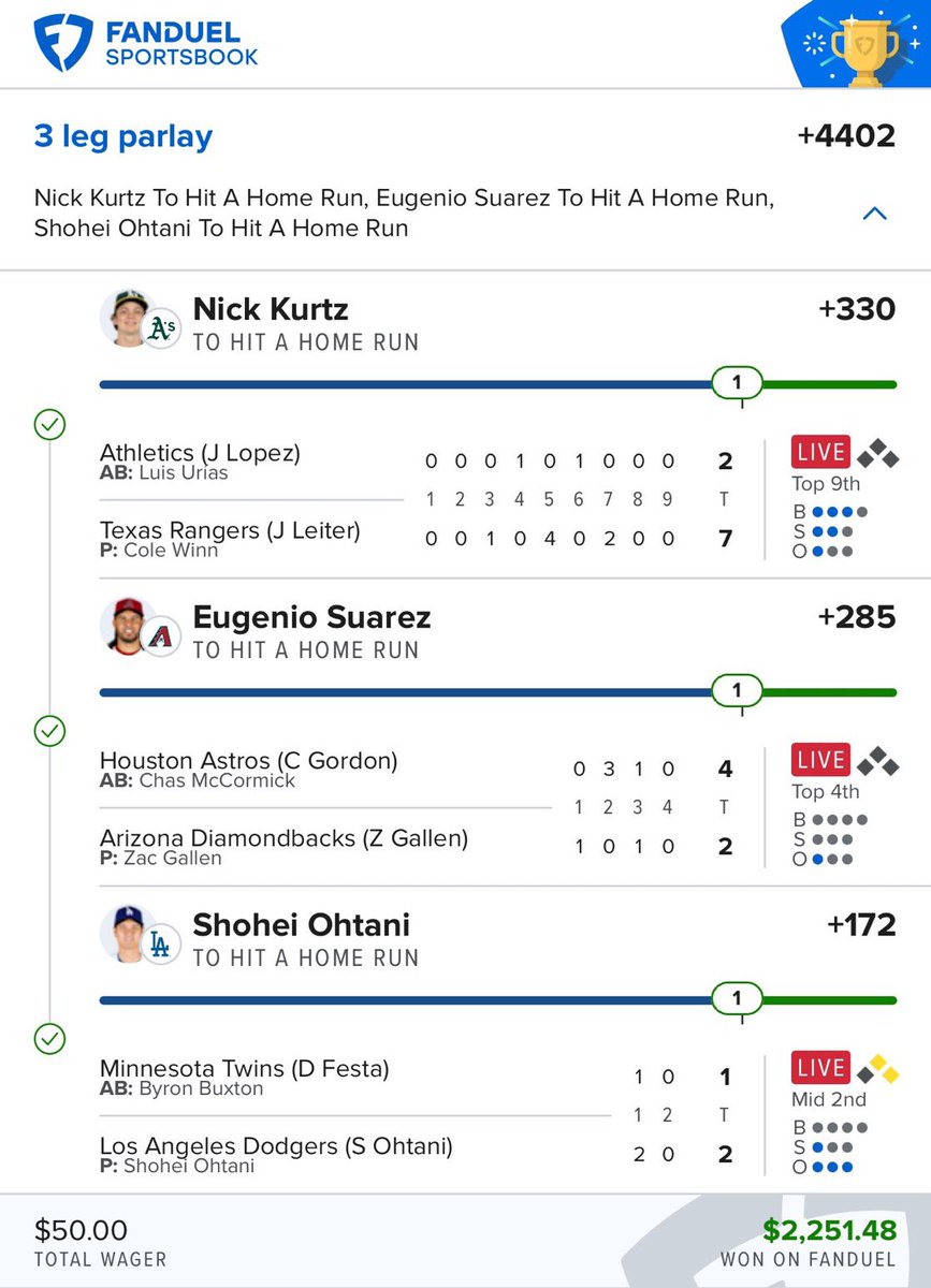 onlyparlays's tweet image. First time I’ve ever gone three days straight with 3-leg HR parlays (that’s unheard of) 😳✅

Big shouts to the goat Shotani. He’s a common theme here 🐐