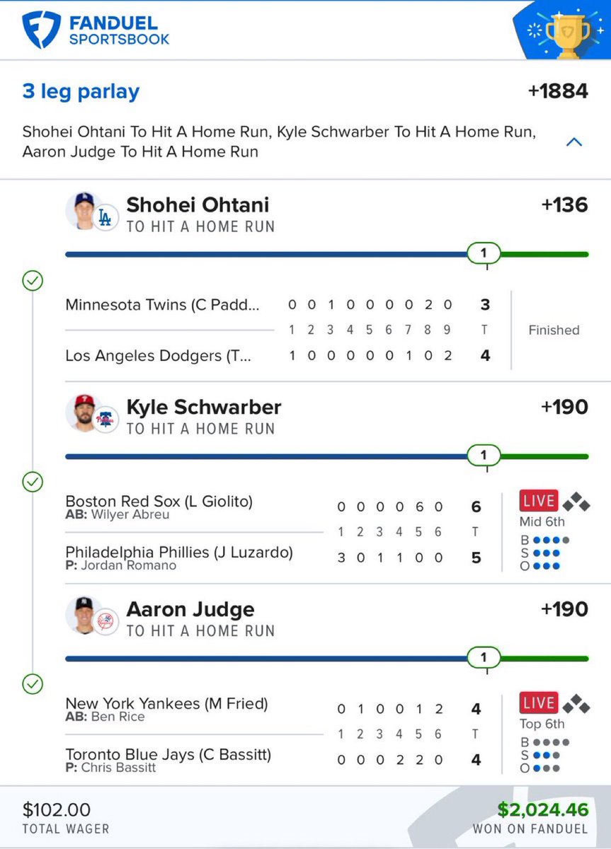 onlyparlays's tweet image. First time I’ve ever gone three days straight with 3-leg HR parlays (that’s unheard of) 😳✅

Big shouts to the goat Shotani. He’s a common theme here 🐐