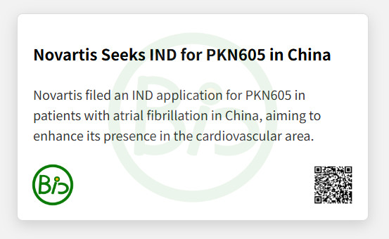 CNBioXYZ's tweet photo. Novartis Seeks IND Clearance for PKN605 in China. #Novartis #PKN605 #AF $NVS https://t.co/bxXQdqFnGV