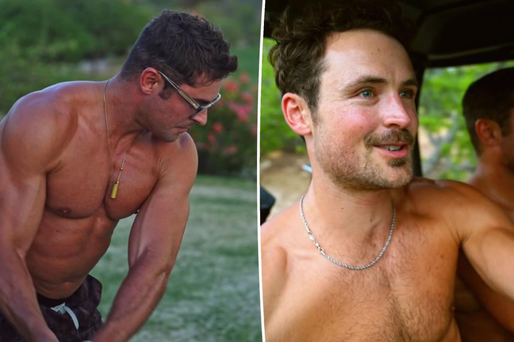 PageSix's tweet image. Shirtless Zac Efron flaunts muscular body while golfing with ripped look-alike brother Dylan trib.al/Xo5sxkh