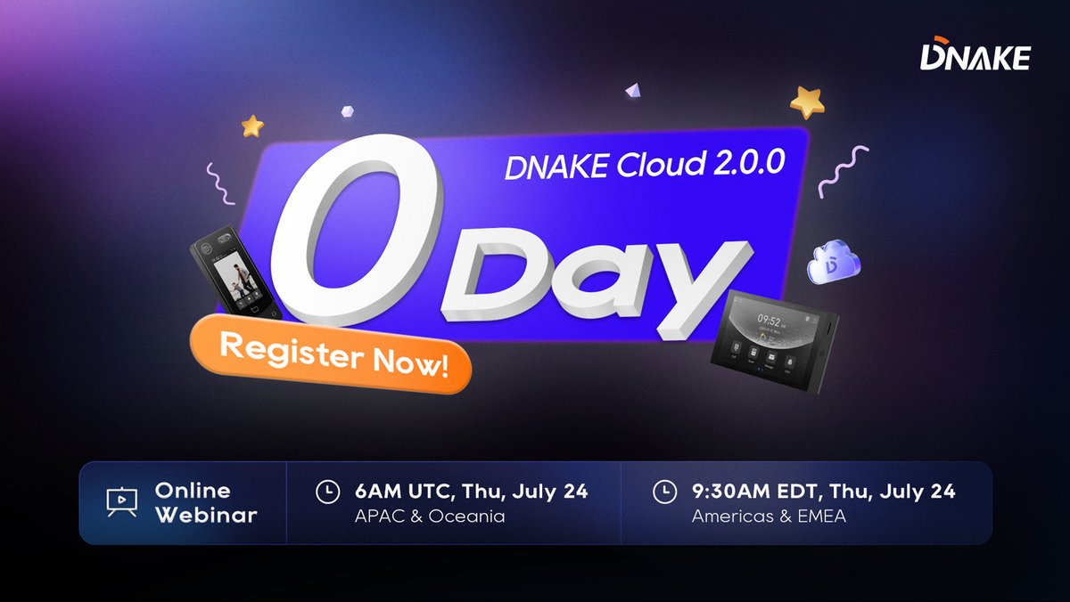 🔴 [𝗙𝗜𝗡𝗔𝗟 𝗖𝗢𝗨𝗡𝗧𝗗𝗢𝗪𝗡] DNAKE Cloud 2.0.0 Webinar Starts Soon! Don't miss the last chance to explore DNAKE Cloud 2.0.0.

Sessions:
🌍6AM UTC
us06web.zoom.us/webinar/regist…

🌎 9:30AM EDT
us06web.zoom.us/webinar/regist…

#DNAKE #CloudSolution #intercom