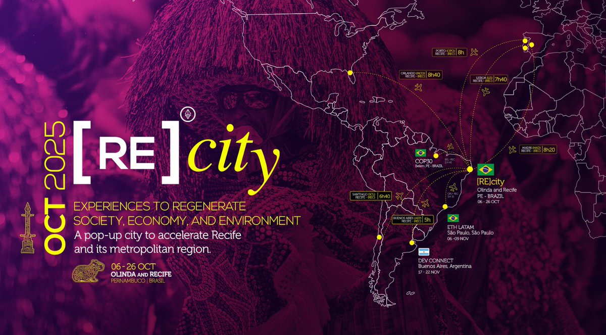 Latin America is the place to be in Q4 — no news here. But do you know how to move around not to miss the relevant stuff going on? [RE]City is the API to <a href="/ethlatam/">ETH Latam</a> , <a href="/EFDevcon/">Devconnect ARG</a> <a href="/crecimientoar/">Crecimiento 🌞</a>   . Who is with us?