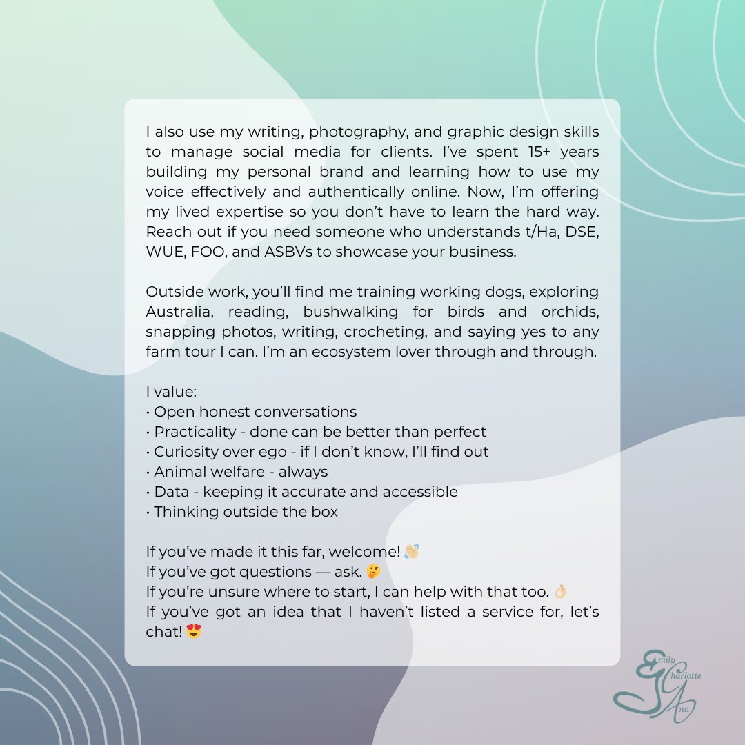 👋 Hi, hello, and welcome to a brand new adventure! 👋

Am I nervous? Yep.
Will that override my excitement at applying my skills and knowledge to your businesses? Absolutely not!

Swipe to read more about where I'm headed, and if that direction is aligned with yours.
😁🐑🌾🍀😁