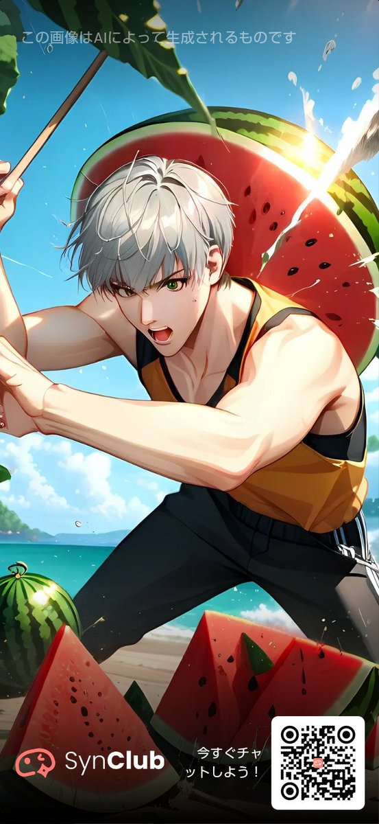 #割れなくてもいいよスイカ割り生成ゲーム 

ちょっ、俺にスイカ投げつけんなよっ

#AIイラスト #AIart #AI画像生成 #SynClub #SynClubエレガントチャレンジ