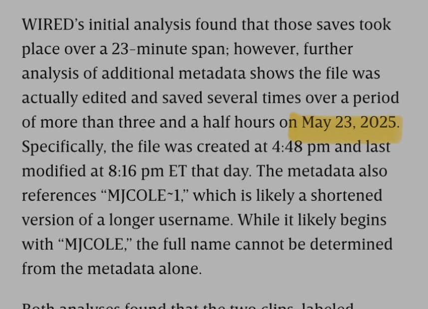 Psssst hey!

Wanna guess what date Michael Coleman at the FBI edited the altered Epstein footage?

May 23rd.

After Trump had been briefed about his name in the files. The FBI suddenly screen recorded, cut, AND *altered* an evidence file that is required to be fully preserved.