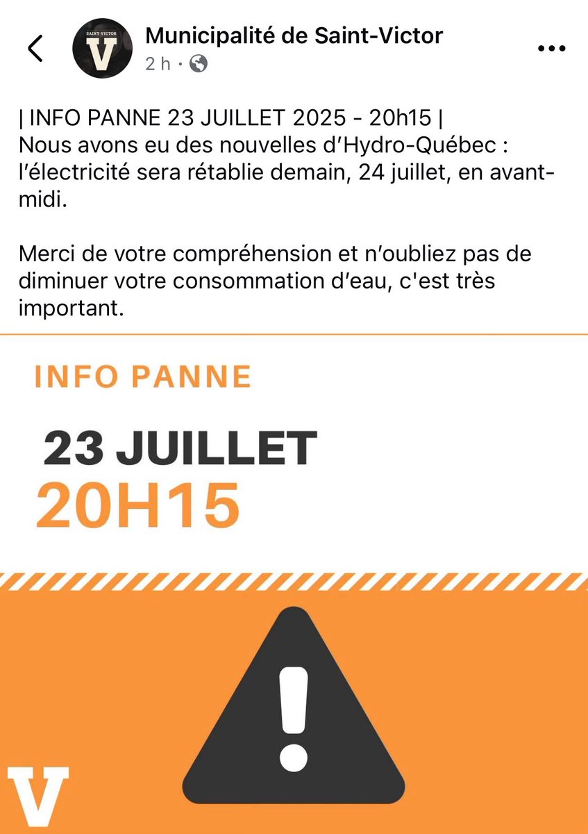 CarolineLessar8's tweet image. Ayoye !!
Plein de poteau d’hydro à St-Victor sont tombés et un truck c’est coincé dans le détour… c’était pas facile de circuler pour ceux qui connaissent pas le coin.
En passant les autos électriques vous attendrez à demain pour vous charger…
La municipalité complète est…
