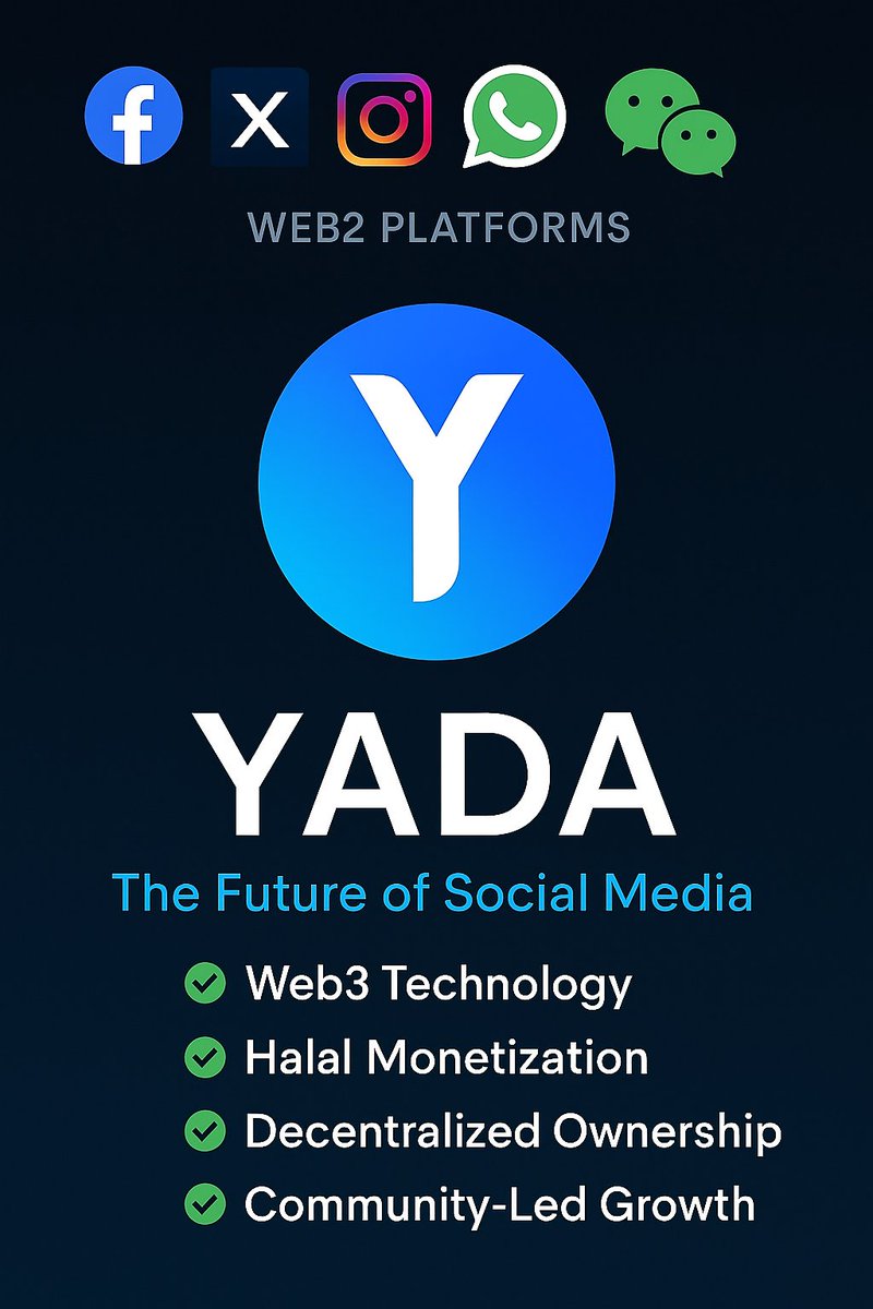 🌐 From Web2 to Web3: The Revolution Has Begun!

Say goodbye to centralized control and unethical data practices.

🚀 Introducing YADA — The Future of Social Media

Built on Sidra Chain, YADA brings together everything you loved about platforms like Facebook, X (Twitter),