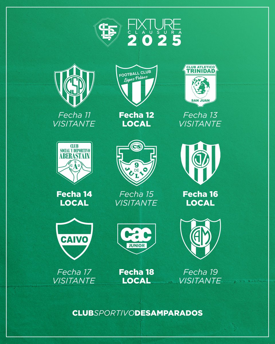 csdesamparados's tweet image. ๐
Te dejamos el Fixture del Clausura 2025 ๐ณ๐ฌ
-Fecha 9 Libre
#VamosDesamparados