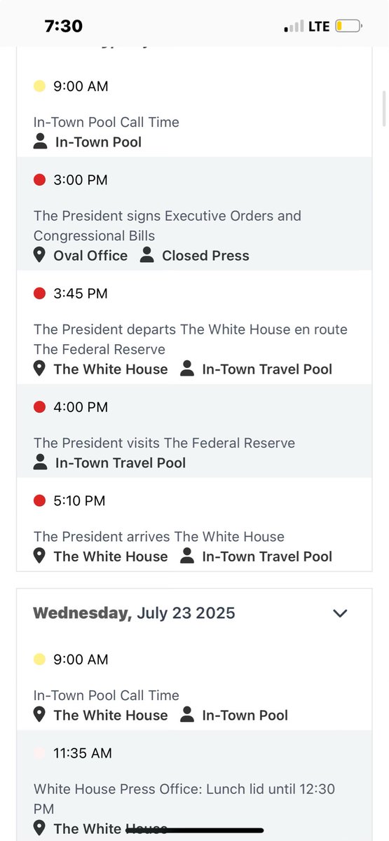 President Trump’s Schedule for Thursday, 7/24: