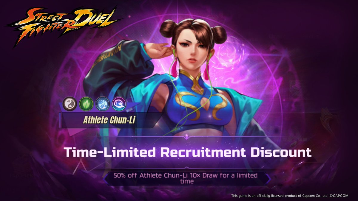 sfduelgame's tweet image. Athlete Chun-Li is back with the 50% off Time-Limited Discount! Get ready to train with the true master! ☯️

#StreetFighterDuel #SFD
