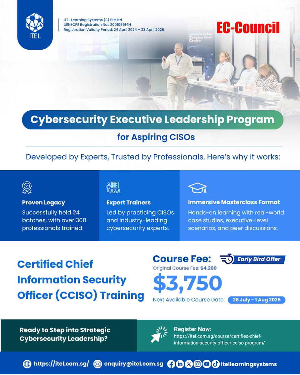 Respectfully_GB's tweet photo. Register Now: https://t.co/PhU8AyQDdu↓↑
https://t.co/kN21A3fR2I…
#itellearning #CISO #ciso #CISOs #cisos #cybersecurityexecutive #chiefinformationsecurityofficer https://t.co/ZJbxIpjXji