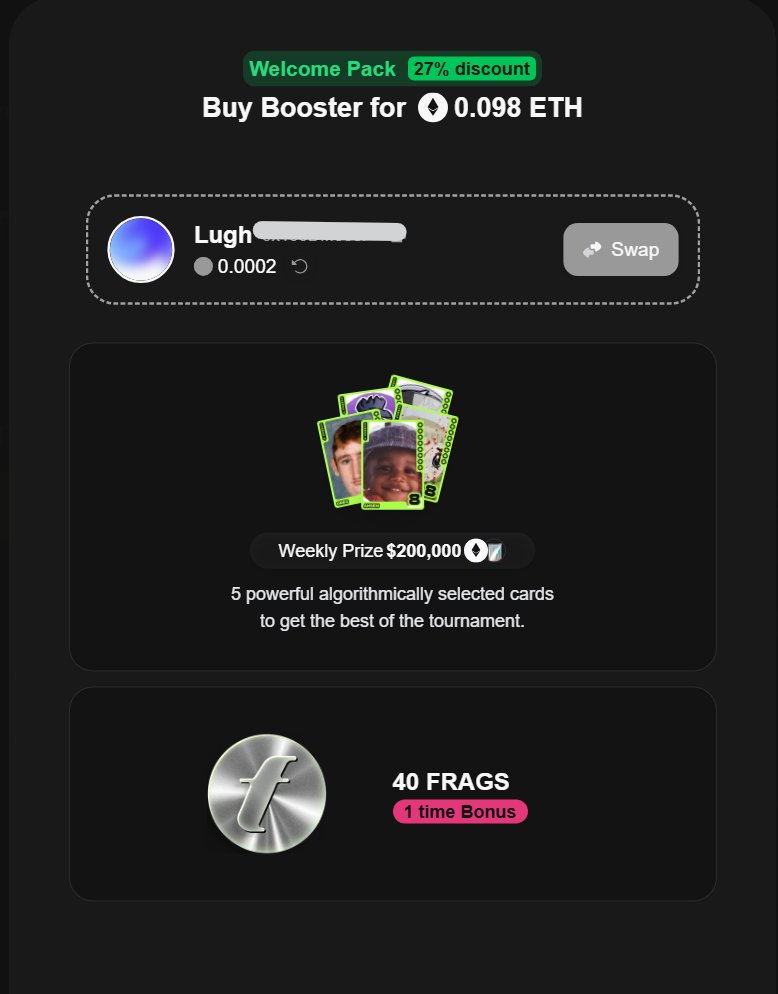 0nlyLugh's tweet image. Should I get this pack on @fantasy_top_ ?

It is supposed to give me 5 best algorithmically selected cards for 0.1 eth and sound fine?

Idk how this works lol