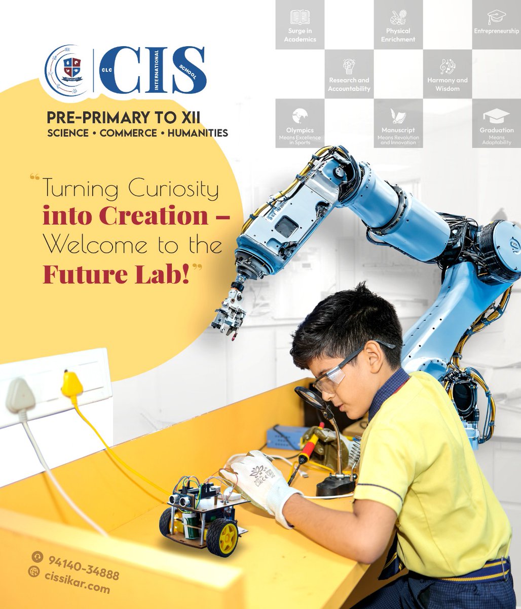 CLCSIKAR's tweet image. 🔬🤖 𝐓𝐮𝐫𝐧𝐢𝐧𝐠 𝐂𝐮𝐫𝐢𝐨𝐬𝐢𝐭𝐲 𝐢𝐧𝐭𝐨 𝐂𝐫𝐞𝐚𝐭𝐢𝐨𝐧 – 𝐖𝐞𝐥𝐜𝐨𝐦𝐞 𝐭𝐨 𝐭𝐡𝐞 𝐅𝐮𝐭𝐮𝐫𝐞 𝐋𝐚𝐛!
At CLC International School (CIS), we believe that today’s curiosity shapes tomorrow’s innovations. 

#FutureLab #InnovateWithCIS #RoboticsLab #ScienceInAction #cis