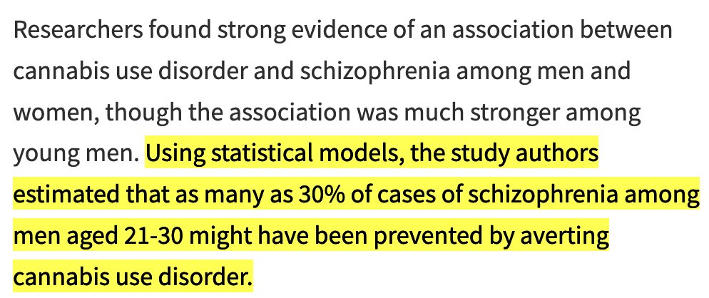 Weed has a lot more downsides than we initially thought.

For example, it seems to be a major (modifiable) risk factor for schizophrenia, as this study found (n=6.91 million)