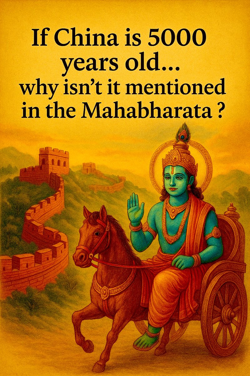 China is 5000 years old - so why isn’t it mentioned in the Mahabharata…? 🚩
Ancient China and Bharat both claim glorious civilisations.
But where is the mention of China in our history…? 
Read this 2-minute thread, a time-travel into forgotten truths.
It will shake assumptions