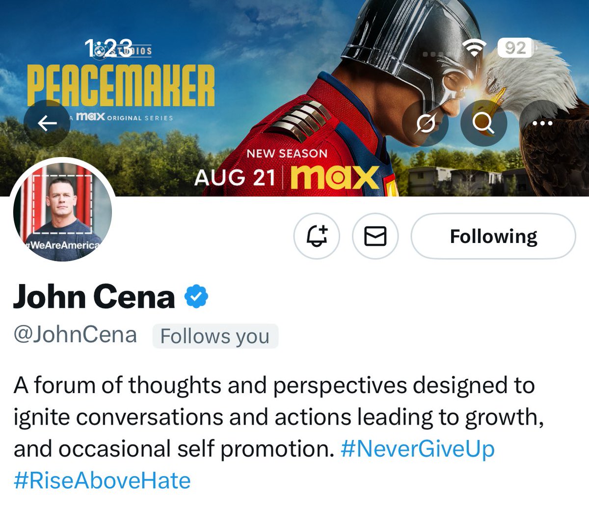 Still feels like a dream to be followed by <a href="/JohnCena/">John Cena</a> 😭❤️