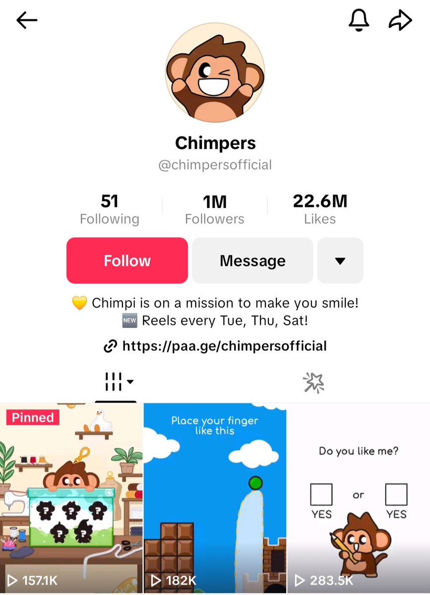 1RSSO's tweet image. Gm X fam.
It is official.
Chimpers have hit the 1mil club on Tiktok!
A MASSIVE milestone for the brand and team.
I guess it's another reason to !CHIMP even louder today.