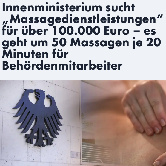 JeanPascal_Hohm's tweet image. Während draußen Kliniken schließen, Bürger monatelang auf Facharzttermine warten und Pflegekräfte am Limit schuften, gönnt sich das Bundesinnenministerium ein eigenes Massageprogramm – natürlich auf Kosten der Steuerzahler.