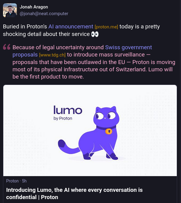 TutaPrivacy's tweet image. So "EU privacy" is better than "Swiss privacy" - interesting news, given the source. 👀
Background on the upcoming Swiss surveillance law that's worse than US surveillance laws - and that we all need to fight against! 💪
👉 tuta.com/blog/switzerla…