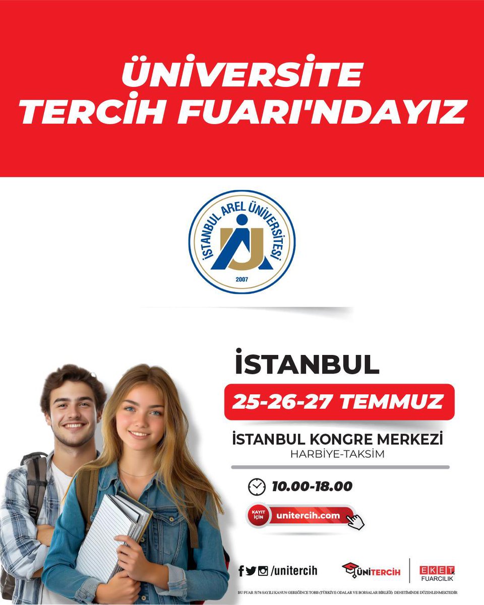 25-26-27 Temmuz tarihlerinde Üniversite Tercih Fuarı’ndayız. 🙌

Merak ettiğin tüm sorular için <a href="/areledu/">İstanbul Arel Üniversitesi</a> standımıza bekliyoruz.

📍İstanbul Kongre Merkezi 

#ArelÜniversitesi  #TercihinSeninGeleceğin #Tercih2025
