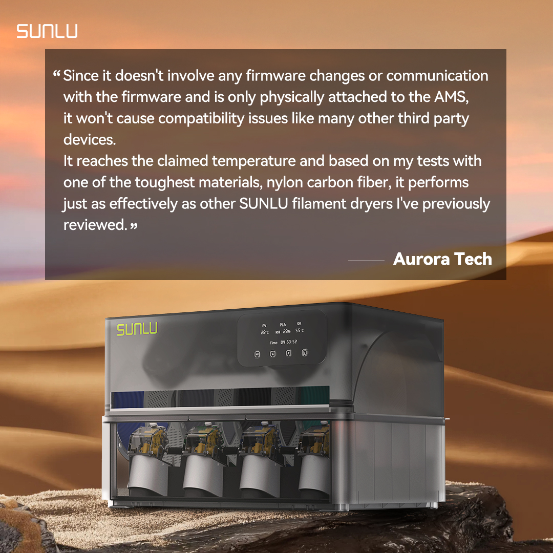 sunluofficial's tweet image. AMS Heater Review by @aurora_lung — Upgrade your 3D printing experience!
✅Simplified Workflow, Space-Saving
✅Seamless AMS Integration, Dry & Print in Sync
✅Efficient Heating, Uniform Drying
🎥 Watch the full review to see it in action! youtube.com/watch?v=PvUHjT…