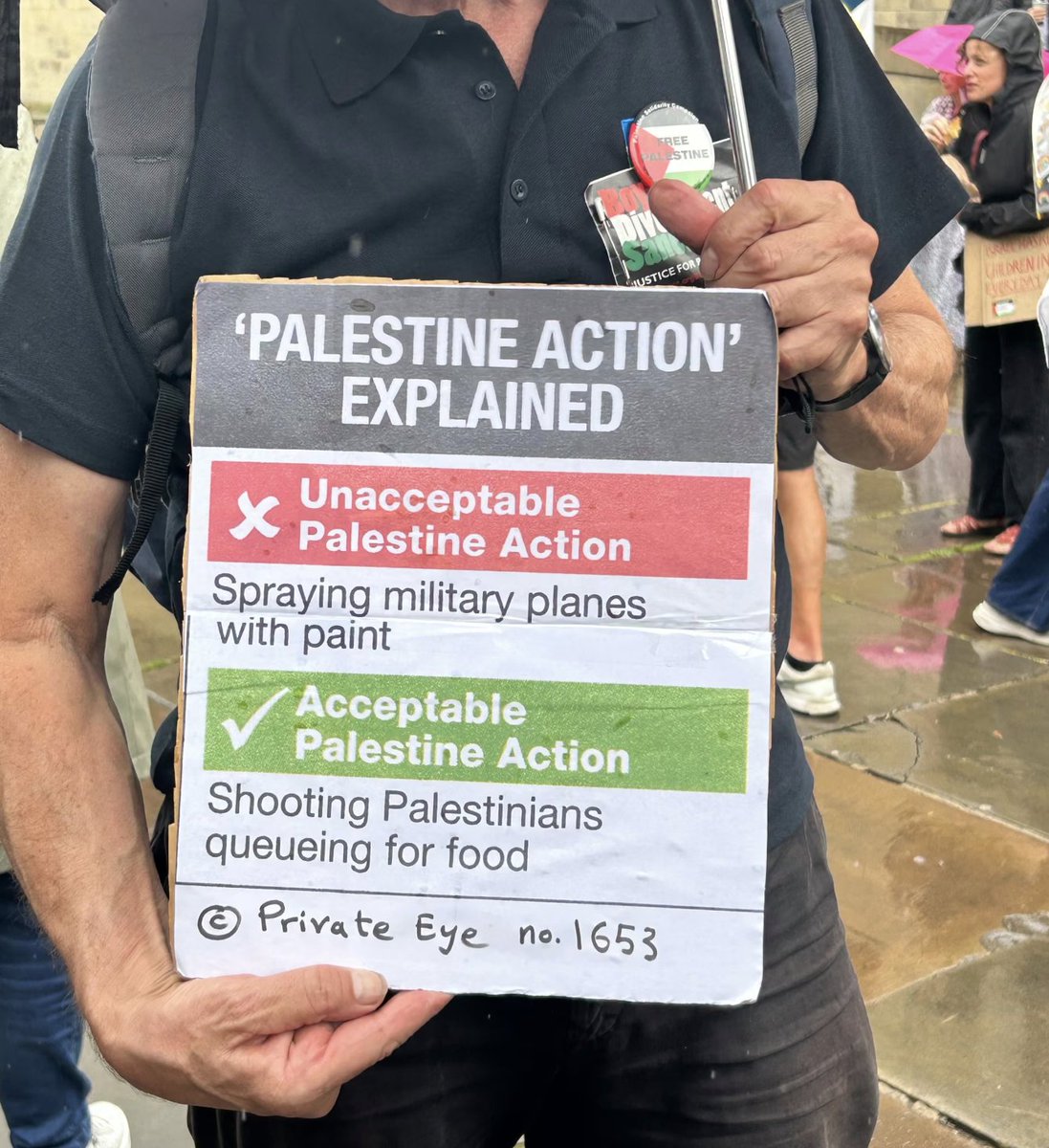 BenPennings's tweet image. Retired teacher Jon Farley was arrested under the Terrorism Act 2000 for holding up a Private Eye cartoon at a silent demonstration in Leeds, England. He was handcuffed and questioned for 6 hours, left with minor bruising and cuts to his arms. On the day he was arrested, 32…