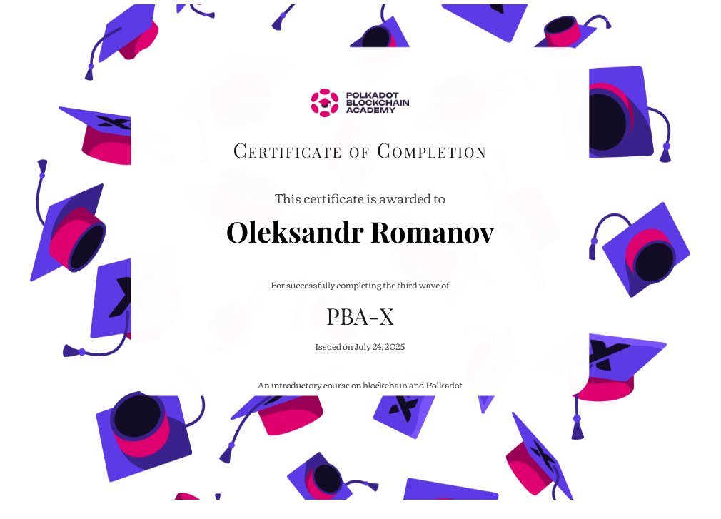 Oleksandr Romanov 🇺🇦 (@al8xr) on Twitter photo Great thanks to <a href="/AcademyPolkadot/">Polkadot Blockchain Academy</a> for a nice course on Polkadot. I know how hard it is to explain complex topics to a diverse audience. But you nailed it! #Polkadot #Web3 Great thanks to <a href="/AcademyPolkadot/">Polkadot Blockchain Academy</a> for a nice course on Polkadot. I know how hard it is to explain complex topics to a diverse audience. But you nailed it! #Polkadot #Web3