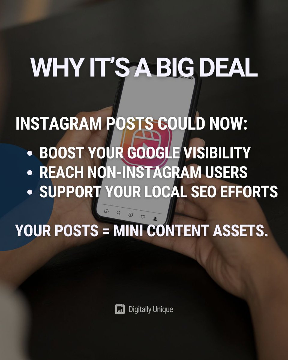 DUniqueUK_'s tweet image. Google is now indexing Instagram posts. Is your business ready?

This update could massively boost your Instagram SEO and online visibility in Google search results. 

#InstagramSEO #GoogleIndexing #DigitallyUnique