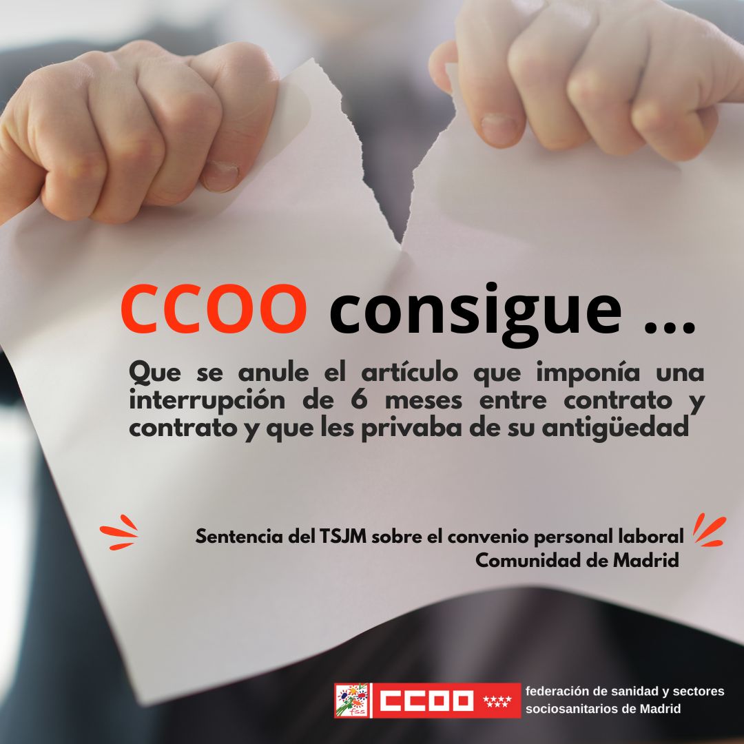 👩‍⚖️El TSJM tumba parte del convenio de la Comunidad de Madrid con sus trabajadores/as por “lesionar derechos fundamentales” gracias a la batalla jurídica de @ccoomadrid 
 
📋 Pero también ganamos otros derechos. 

Un logro más de #ccoo: