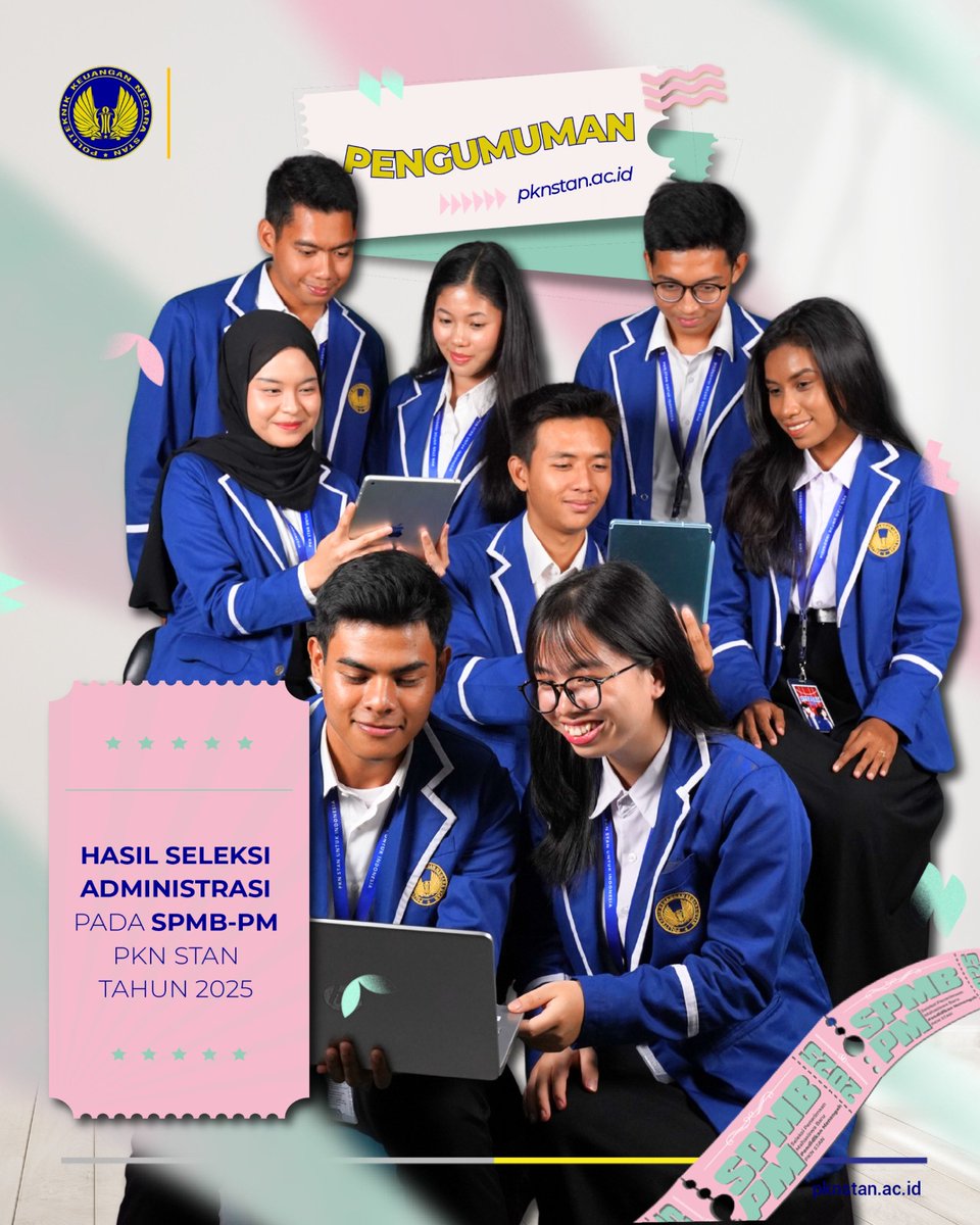 Halo, Staners! 👋🏼

Hasil Seleksi Administrasi SPMB-PM PKN STAN 2025 sudah dirilis ✨

Cek pengumuman resminya di pknstan.ac.id/id/hasil_adm_p… 

Pastikan menyimak semua ketentuan dalam pengumuman dan persiapkan diri menuju SKD

Good luck!! ✊🏼

#PKNSTANuntukIndonesia