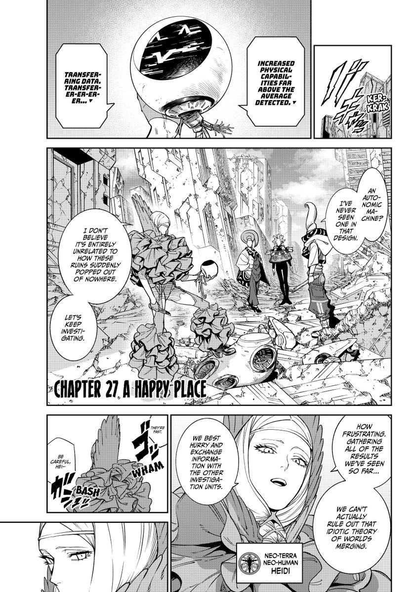 KMANGA_KODANSHA's tweet image. Versus, CHAPTER 27 A HAPPY PLACE is now available! Worlds merging continues to send natural enemies into disarray!
🔥Read: s.kmanga.kodansha.com/ldg?t=10569&e=…
New simulpub chapters update around the 25th every month on K MANGA! Download the app and read #Versus offline!