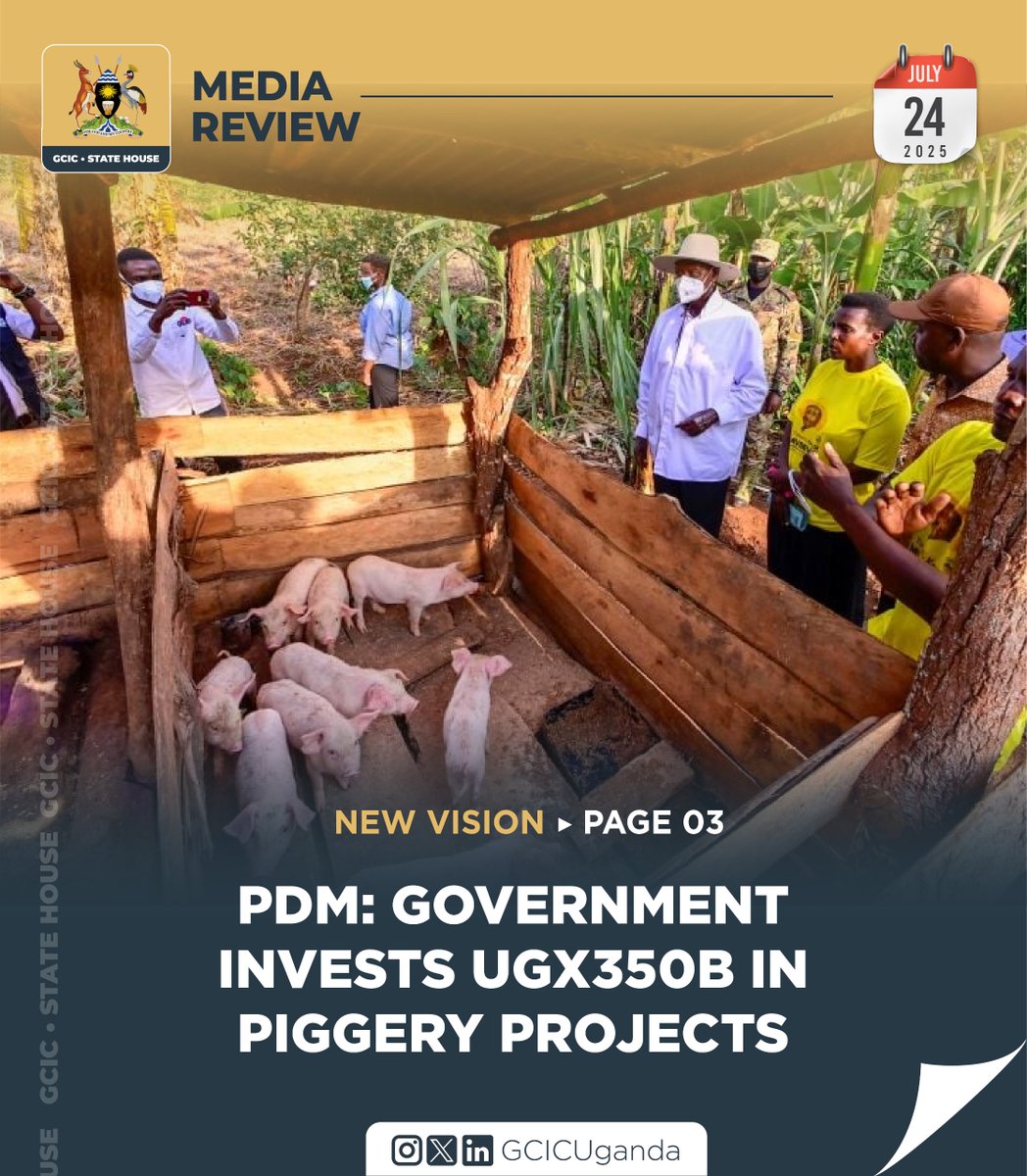 GCICMediaReview's tweet image. Under the Parish Development Model, the government has invested UGX 350.3 billion in piggery projects, accounting for 13% of all enterprises supported through the programme.
#GCICMediaReview