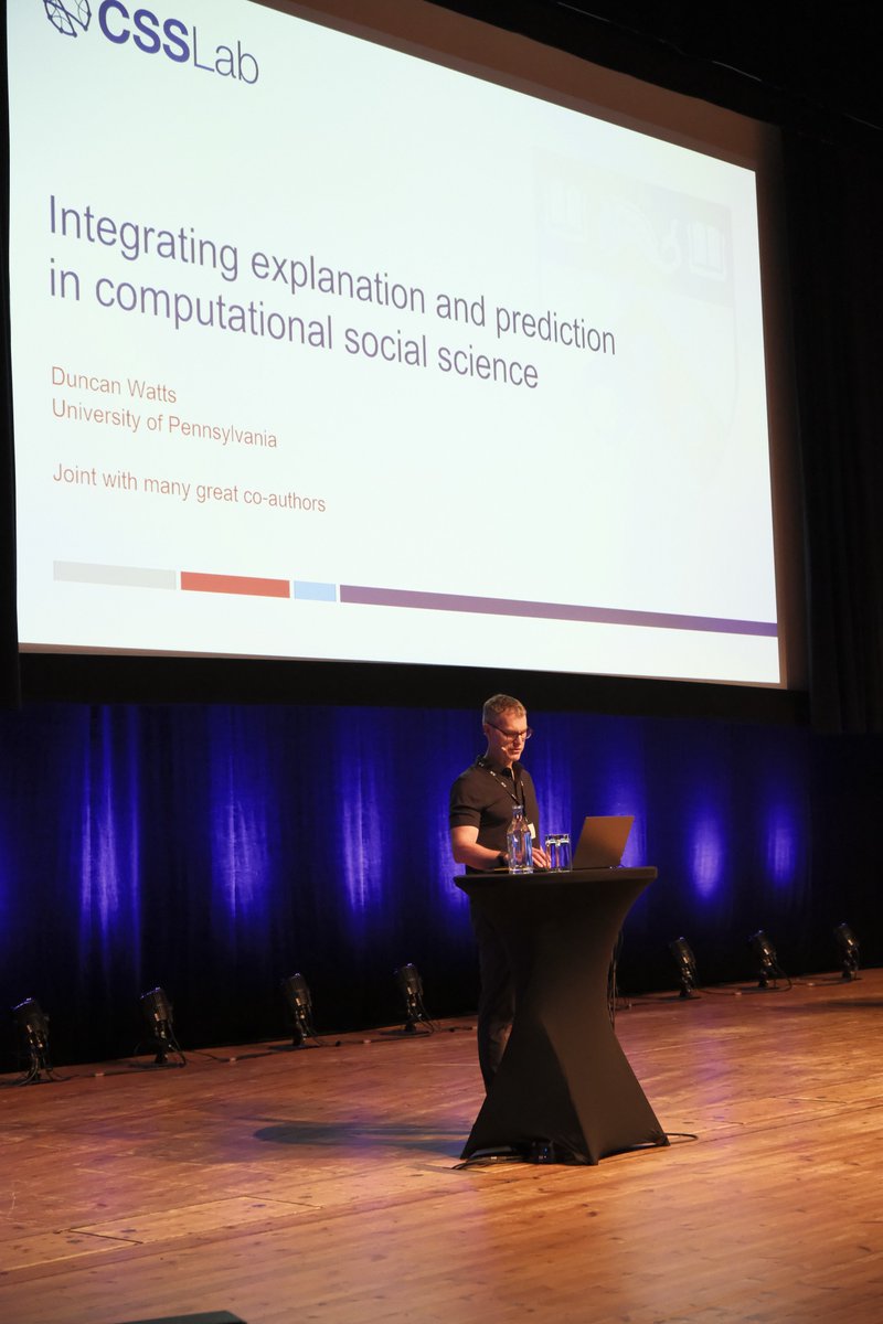 IC2S2's tweet image. Prediction and explanation, together. Duncan Watts opened our final day with a keynote on “Integrating explanation and prediction in computational social science,” showing how pairing causal insight with predictive testing can push computational social science forward. #ic2s2