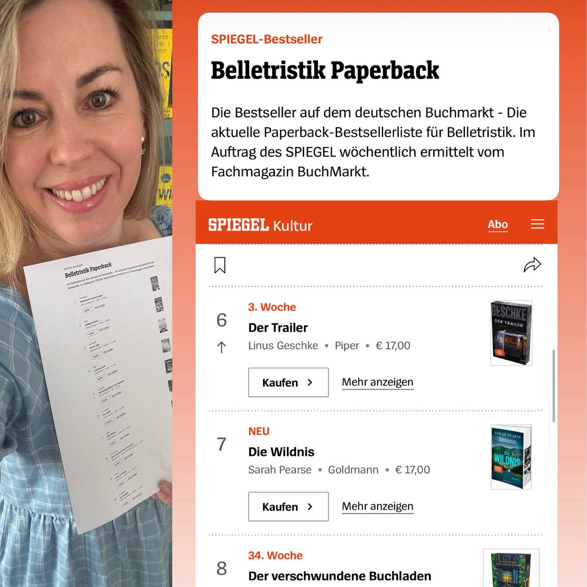 SarahVPearse's tweet image. 🎉 🍾 SPIEGEL BESTSELLER - No. 7!! 🎉 🍾
🍾 Thrilled to wake up to the wonderful news that the German edition of The Wilds (DIE WILDNIS) has entered the charts at No.7 on the SPIEGEL Bestseller List!!
🍾 A huge thank you to my amazing team at Penguin Buecher! :)