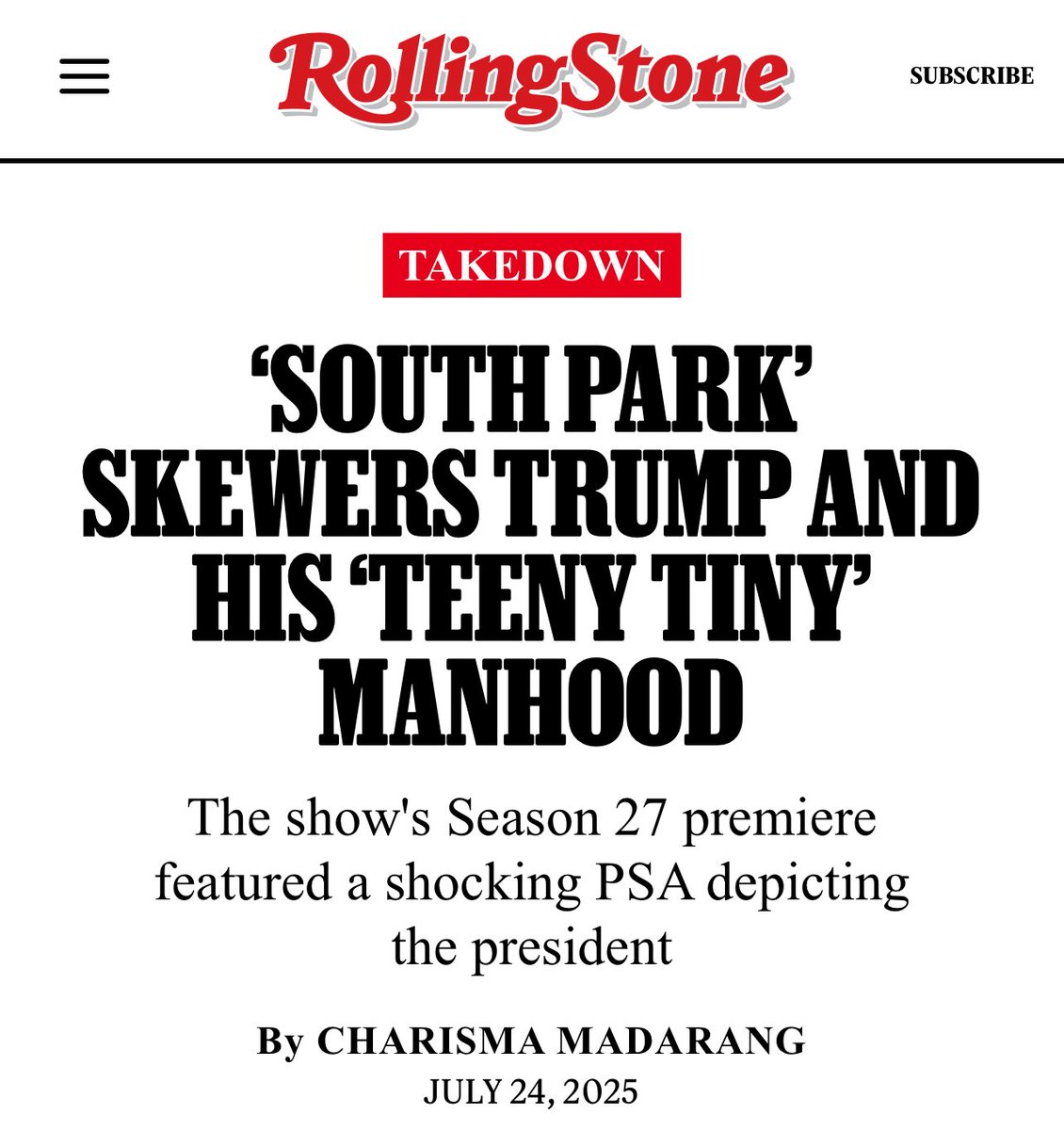 Is MAGA gonna’ cancel South Park now?