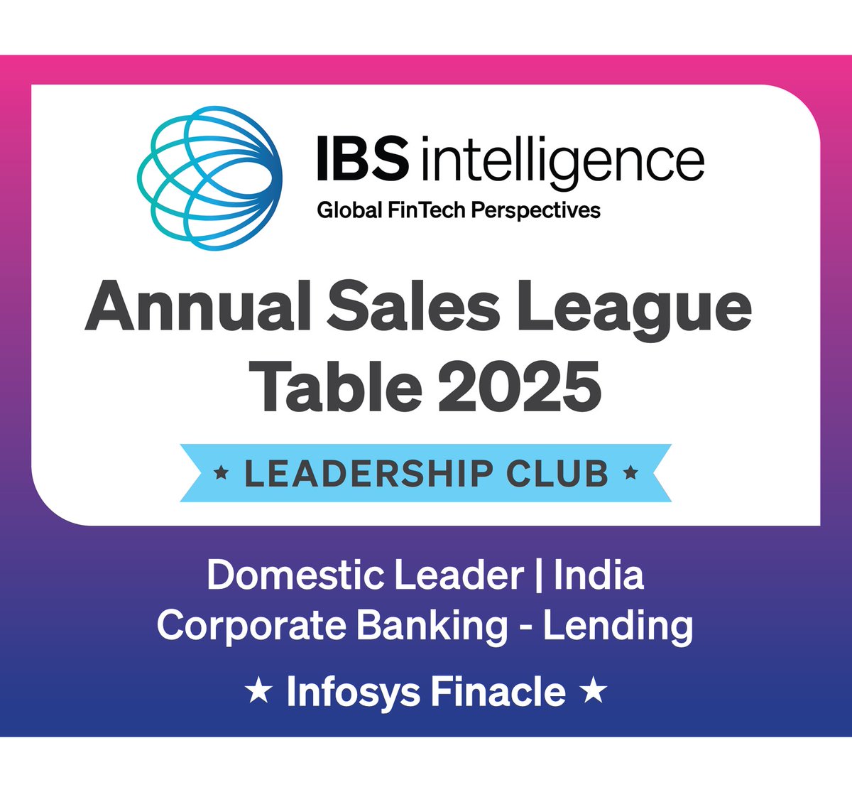 IBSIntelligence's tweet image. Infosys Finacle 𝗦𝗵𝗶𝗻𝗲𝘀 𝗮𝗻𝗱 𝗧𝗮𝗸𝗲𝘀 𝗧𝗵𝗲 𝗟𝗲𝗮𝗱 𝗮𝘁 #SLT2025! 🏆
Infosys Finacle stands tall at the IBSi Sales League Table 2025, showcasing incredible leadership across multiple key categories, reinforcing its global impact and innovation in banking technology:…