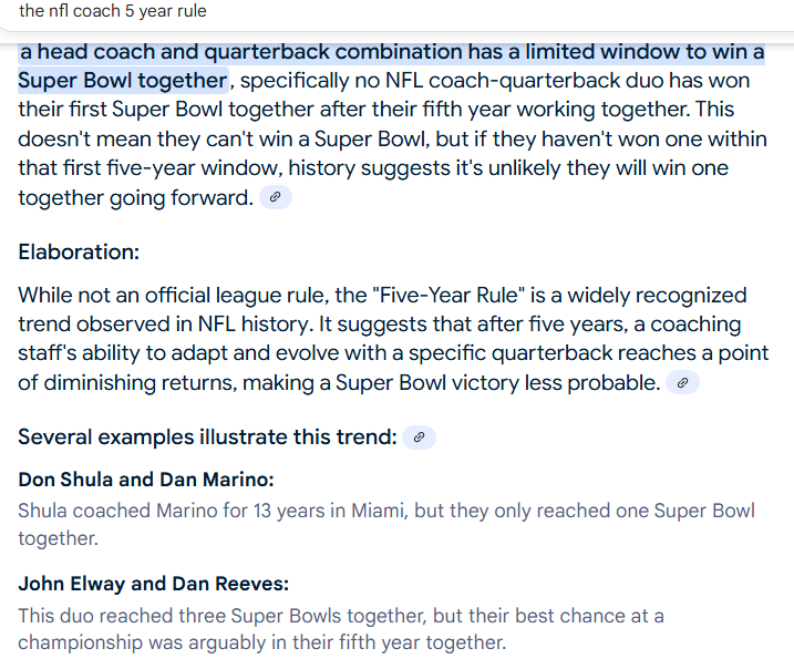 TJDMCR's tweet image. The NFL 5-year rule for coaches.
History tells us to move on and let a new coach try their hand with the MVP at quarterback.