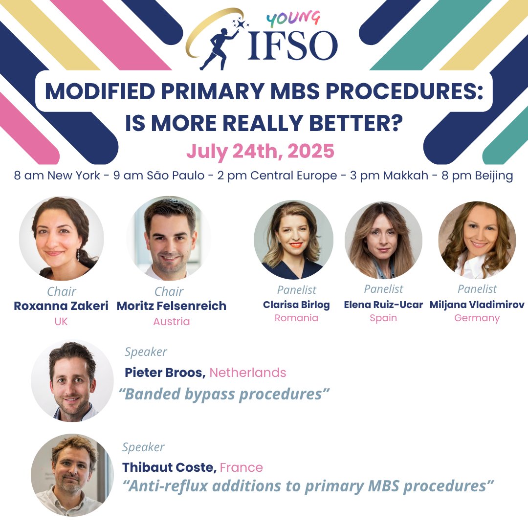 IfsoSecretariat's tweet image. TODAY! 👉"Modified primary MBS procedures: is more really better?"
📆 July 24, 2025
⏱ 2 pm CEST
📲Register here:
us06web.zoom.us/webinar/regist…