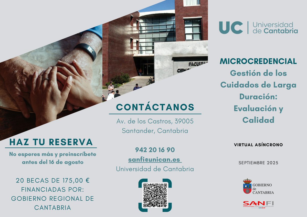 Gieconpsalud UC-IDIVAL (@gieconpsalud) on Twitter photo 🎓 ¡Nueva microcredencial en <a href="/unican/">Universidad de Cantabria</a>!
Gestión de los Cuidados de Larga Duración: Evaluación y Calidad
📅 Inicio: 25 de agosto
🎯 Enfoque en calidad, liderazgo e innovación
🎓 20 becas de 175 €
📍 VIRTUAL ASÍNCRONO
📝 ¡Preinscríbete antes del 16 de agosto! 🎓 ¡Nueva microcredencial en <a href="/unican/">Universidad de Cantabria</a>!
Gestión de los Cuidados de Larga Duración: Evaluación y Calidad
📅 Inicio: 25 de agosto
🎯 Enfoque en calidad, liderazgo e innovación
🎓 20 becas de 175 €
📍 VIRTUAL ASÍNCRONO
📝 ¡Preinscríbete antes del 16 de agosto!