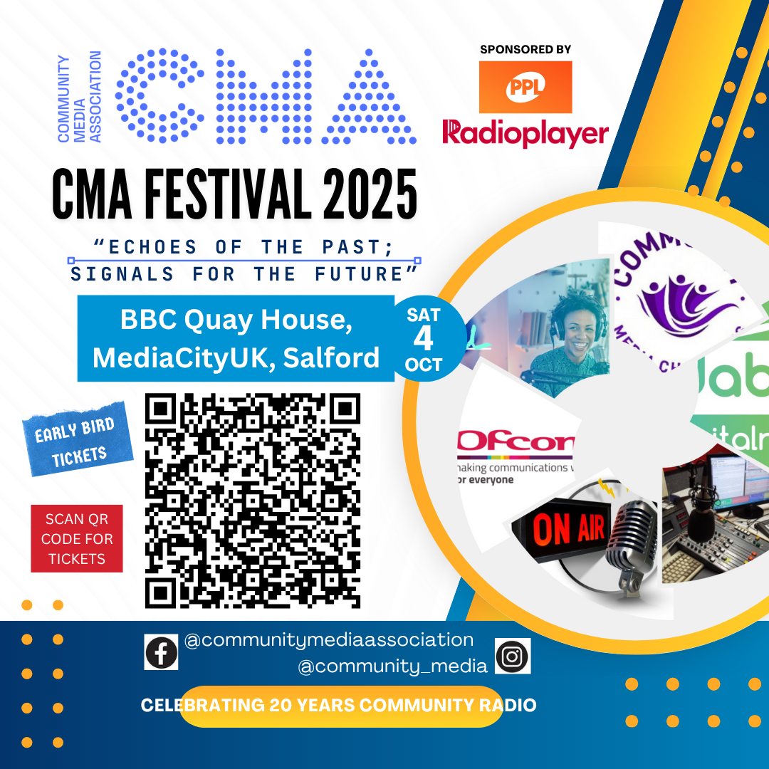 UK Radioplayer (@ukradioplayer) on Twitter photo Radioplayer UK is proud to support <a href="/community_media/">Community Media Association</a> Festival 2025. Echoes of the Past, Signals for the Future
Celebrate 20 Years of Community Radio — and Help Shape the Next 20! Grab your Early Bird Tickets now!
lnkd.in/etMZm6X5 Radioplayer UK is proud to support <a href="/community_media/">Community Media Association</a> Festival 2025. Echoes of the Past, Signals for the Future
Celebrate 20 Years of Community Radio — and Help Shape the Next 20! Grab your Early Bird Tickets now!
lnkd.in/etMZm6X5