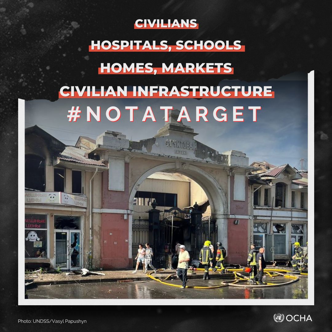 OCHA_Ukraine's tweet image. July 24 was a sleepless night for the residents of #Cherkasy in Ukraine's centre and #Odesa in the south.
Strikes reportedly injured civilians, including a child. Homes, schools, health facilities and markets were hit.
Civilians and civilian infrastructure are protected by IHL.