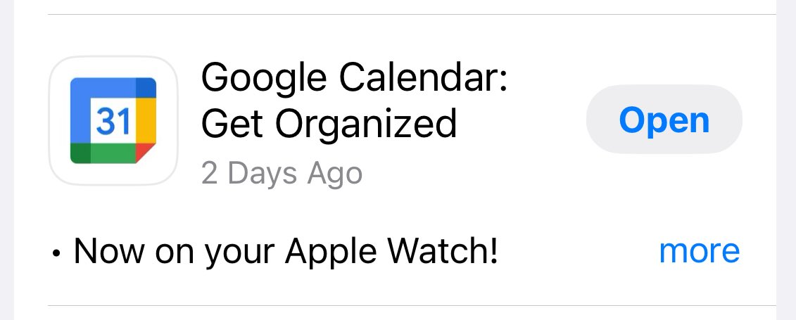 maxclark's tweet image. 10 years after the Apple Watch launched Google has finally shipped Calendar support