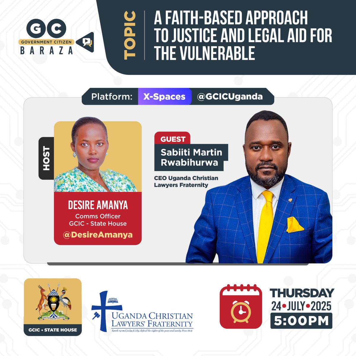 AtwookiCarol's tweet image. How can faith and justice work hand in hand? Tune in at 5PM today on X-Spaces for a powerful conversation on legal aid for the vulnerable.
#CitizenBaraza
#OpenGovUg
