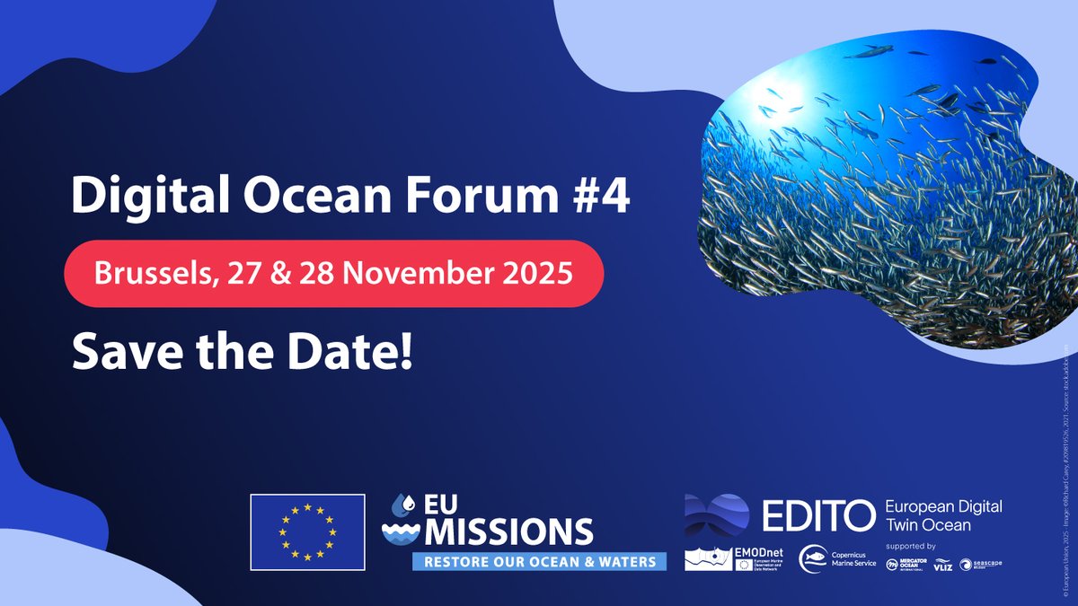 edito_dto's tweet image. π
Save the Date!
π #DigitalOceanForum 4
π Brussels | 27β28 Nov 2025
Join ocean scientists, modellers & innovators to co-create the #EUDigitalTwinOcean with @EMODnet & @CMEMS_EU
π More info coming soon!
#EDITO #EU_DTO #DOF #DOF4 #MissionOcean #DigitalTwinOcean #OceanInnovation