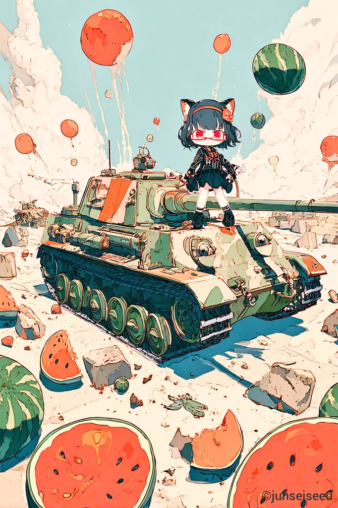 #割れなくてもいいよスイカ割り生成ゲーム 
ハチワレさん、はじめまして☺️
スイカ🍉大量撃破作戦、遂行中です！

#AIart #AIイラスト