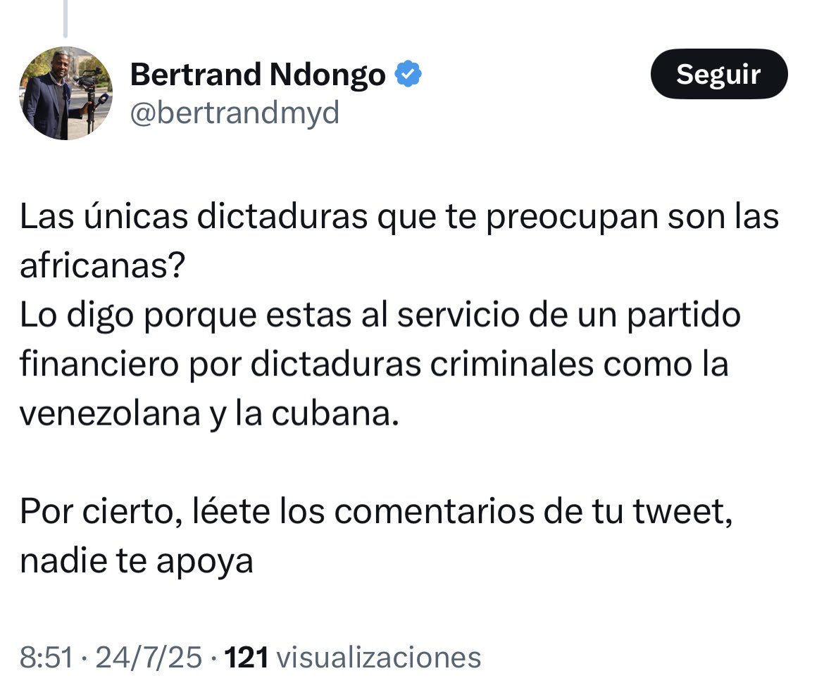 Serigne_Mbaye_'s tweet image. Repito:
¿para cuando el vídeo sobre Camerún? Tu país lleva casi 43 años con un único presidente. Como “ Valiente camerunés”insultando al gobierno de españa y a lxs diputadxs de la oposición creo q podrías decir algo al respecto
Y de paso
¿Viejoven, cuál es tu verdadera edad? 😂