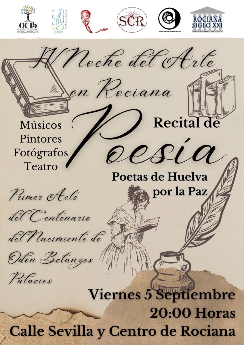 jcabram's tweet image. Vuelve LA NOCHE DEL ARTE a Rociana.
Su cuarta edición está dedicada al centenario del nacimiento de Odón Betanzos Palacios.
Volverán los pintores y fotógrafos a llenar las calles con sus obras.
Volverán los músicos a tocar por las calles.
Volverán los poetas a recitarnos sus…