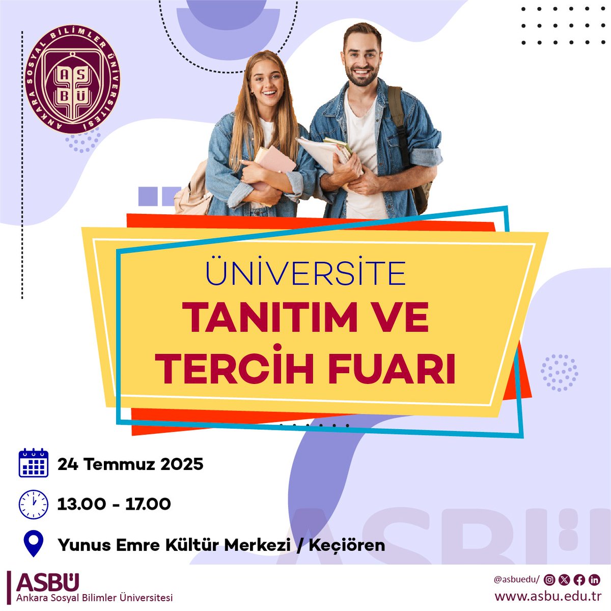🚀 Geleceğine yön vermek isteyen aday öğrencilerimizi standımıza bekliyoruz.

📍 24 Temmuz / Keçiören Yunus Emre Kültür Merkezi
🕐Saat 13.00- 17.00 arası

🎓 ASBÜ standında burslar, çift anadal, yurt dışı olanakları ve daha fazlası seni bekliyor.

#TercihimASBÜ⬇️